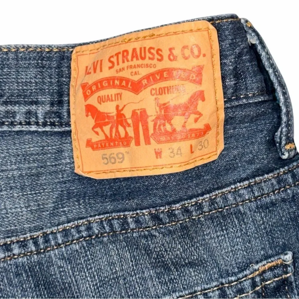 Vintage Levi's 569 Jeans Men 34x30 Blue Cotton Denim Straight Leg Dark Wash EUC